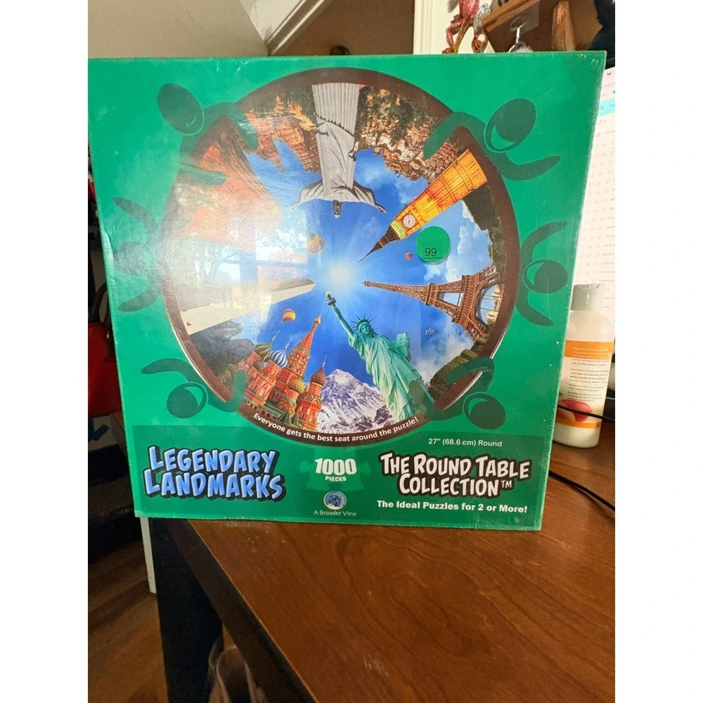 1000-Piece Round Table Jigsaw Puzzle - Explore Legendary Landmarks Together NEW